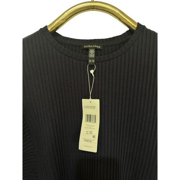 NWT! Eileen Fisher Blue Rib Knit Crew Neck Tunic Sweater XXS - Picture 7 of 9